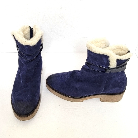 Sundance Blue Willette Shearling-lined Leather Suede Boots Size 39 - Picture 2 of 10